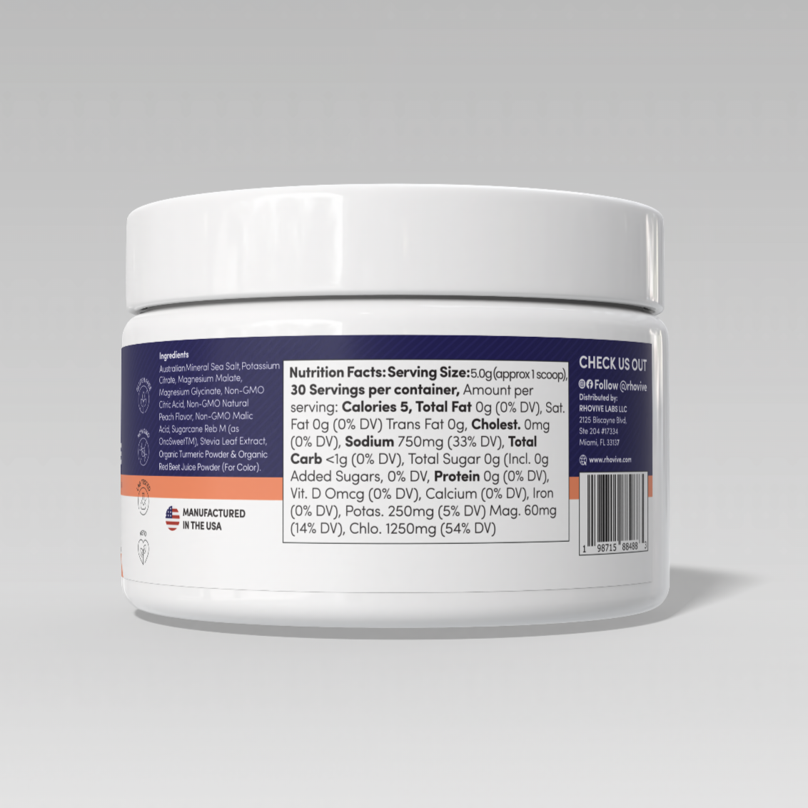 Rhovive Peach Electrolyte Powder - 30 Servings