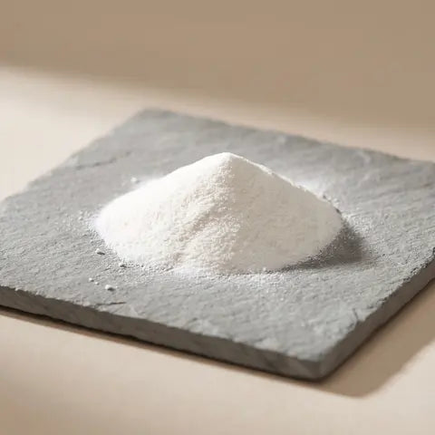 A small mound of fine white powder on a slate tile