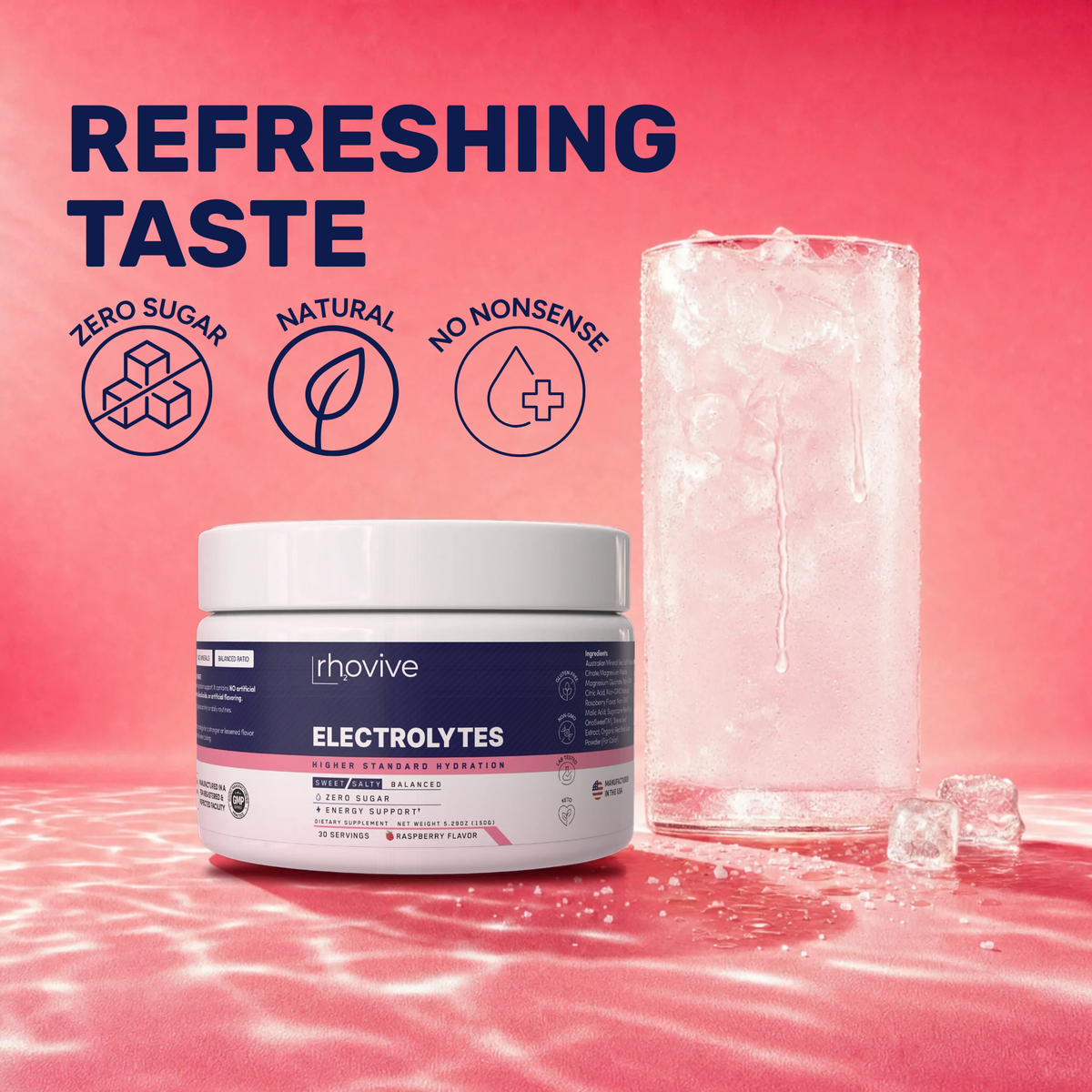 Rhovive Raspberry electrolyte powder and its main ingredients