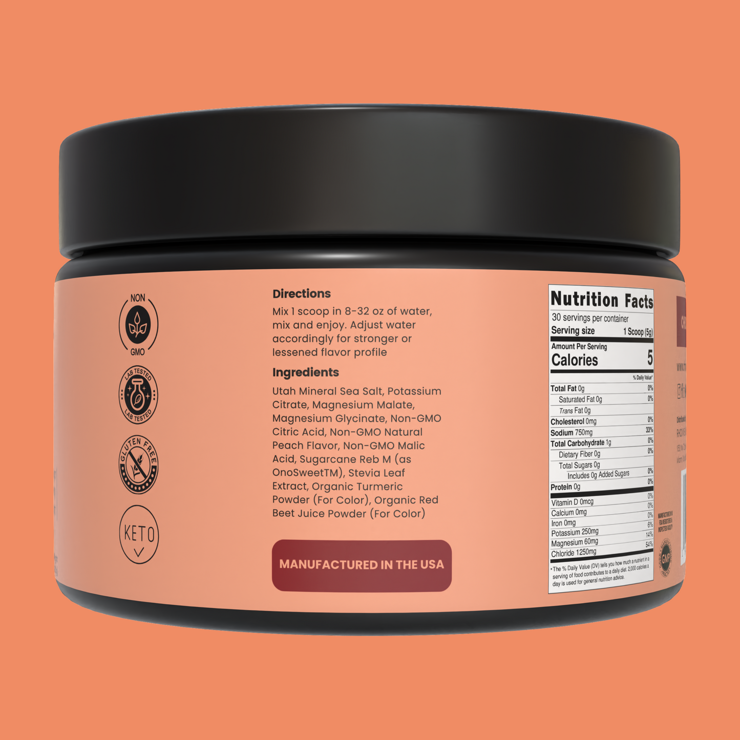 Rhovive Peach Electrolyte Powder - 30 Servings