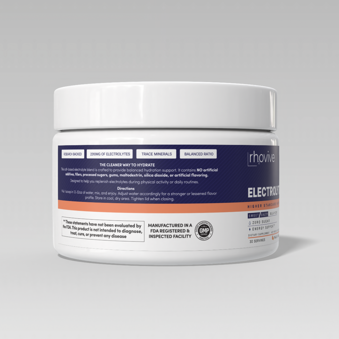 Rhovive Peach Electrolyte Powder - 30 Servings